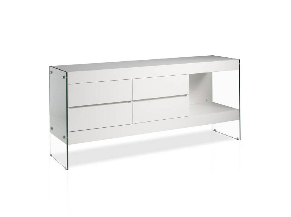 Lacquered Mdf sideboard with tempered glass sides Lacquered Mdf sideboard with tempered glass sides