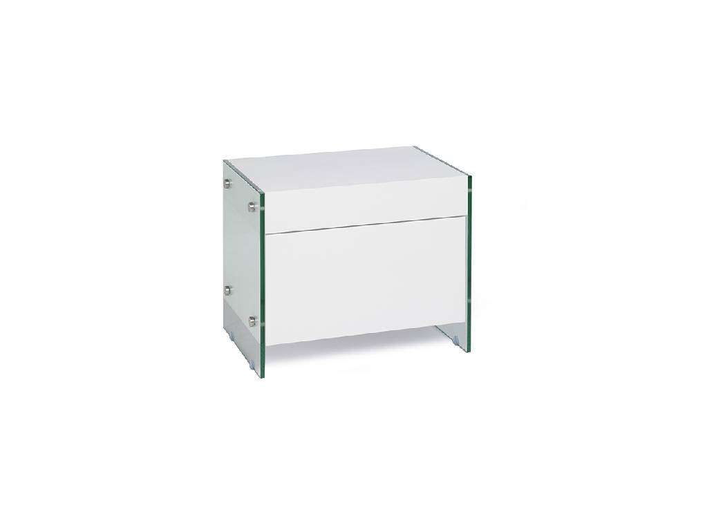 Lacquered Mdf night table with tempered glass sides Lacquered Mdf night table with tempered glass sides