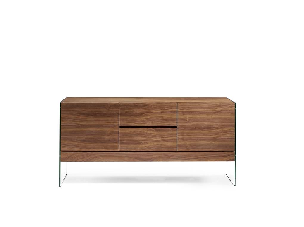 Sideboard with wooden plates in walnut with tempered glass sides Sideboard with wooden plates in walnut with tempered glass sides