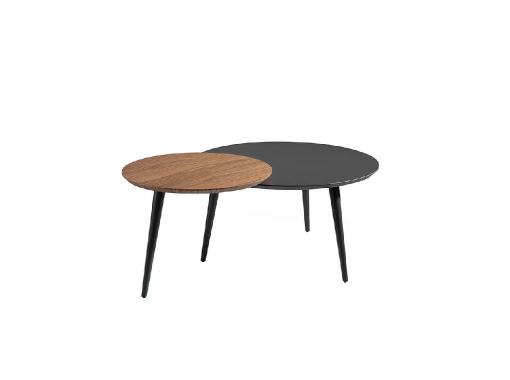 Walnut wood and black wood coffee table set Walnut wood and black wood coffee table set