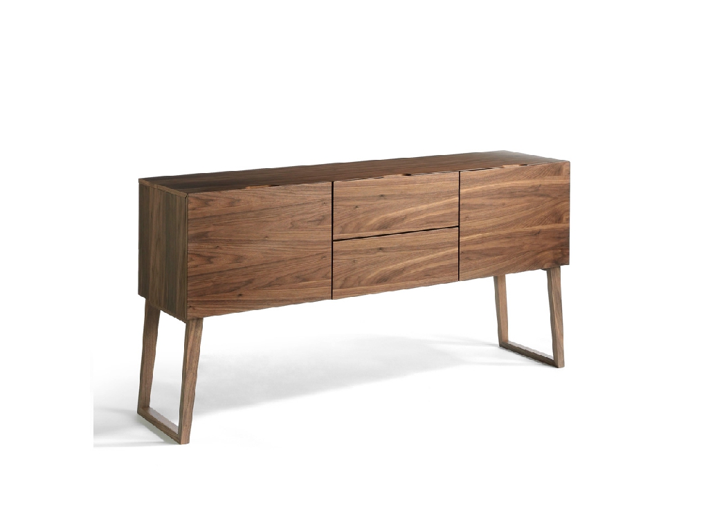 Sideboard with two doors and two drawers made of walnut-veneered wood Sideboard with two doors and two drawers made of walnut-veneered wood
