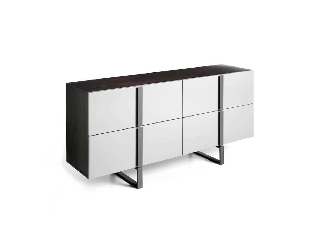 Four lacquered MDF drawers Sideboard with black steel structure Four lacquered MDF drawers Sideboard with black steel structure