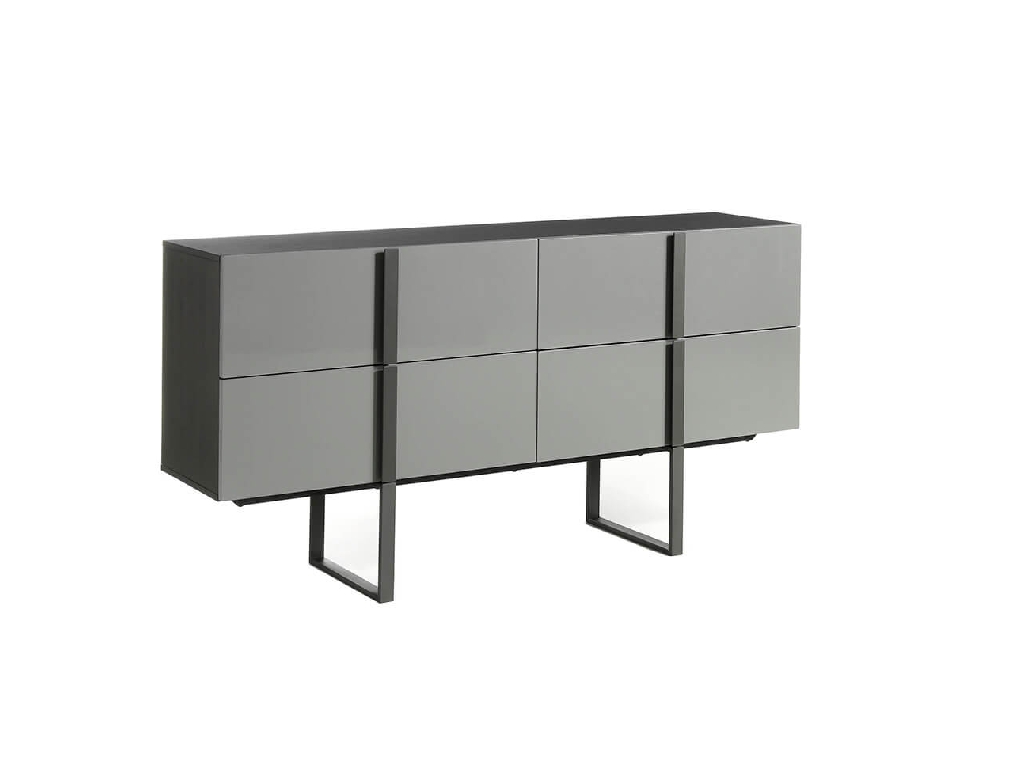 Sideboard with structure in oak veneer painted in wengué and black steel legs Sideboard with structure in oak veneer painted in wengué and black steel legs