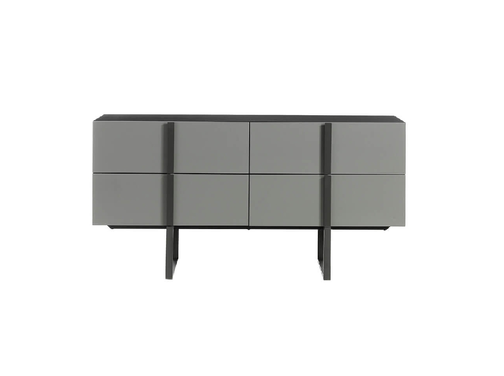 Sideboard with structure in oak veneer painted in wengué and black steel legs Sideboard with structure in oak veneer painted in wengué and black steel legs