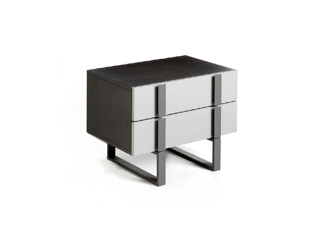 Lacquered bedside table with black steel structure Lacquered bedside table with black steel structure