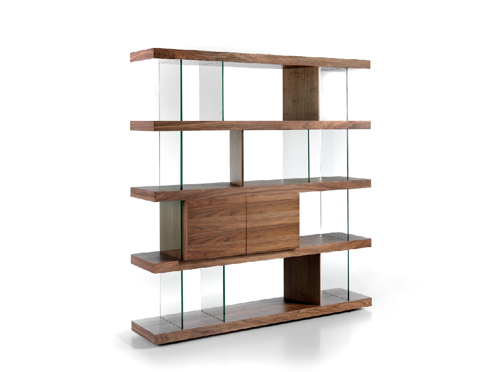 Walnut colored wooden shelf and tempered glass Walnut colored wooden shelf and tempered glass