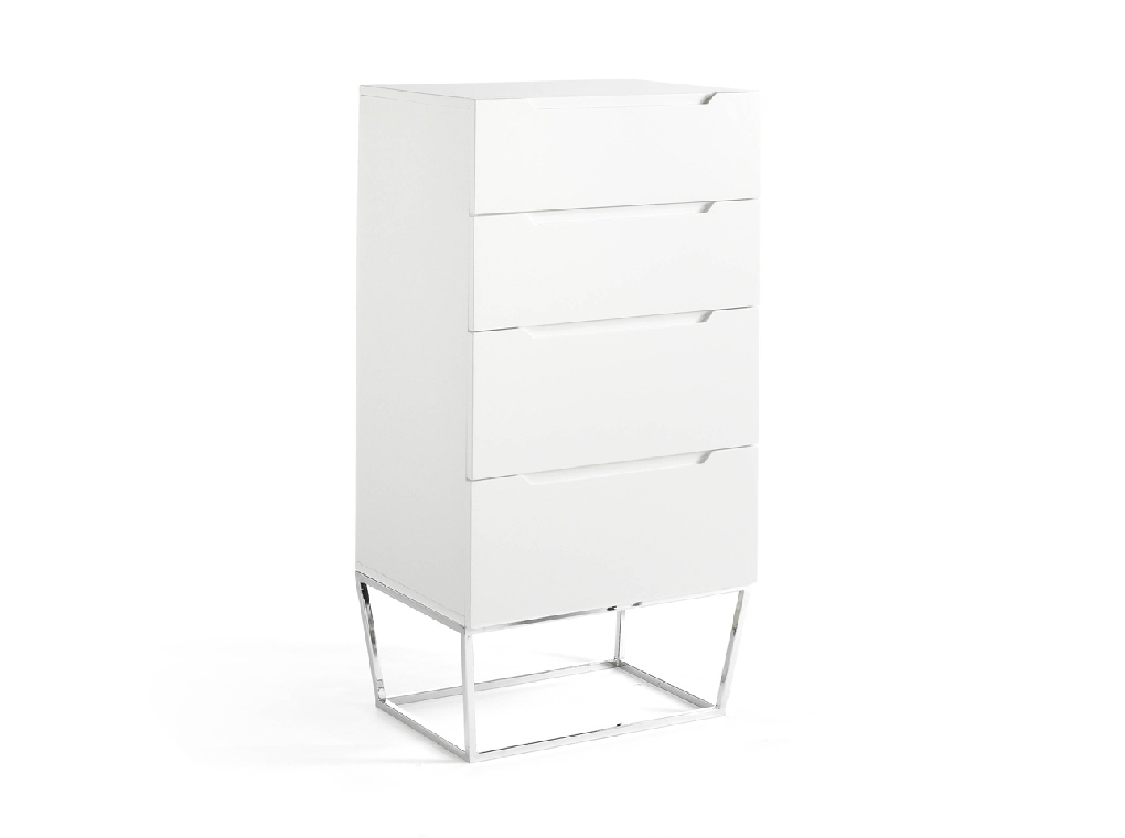 4 drawer chiffonier made of lacquered MDF with stainless steel chromed structure 4 drawer chiffonier made of lacquered MDF with stainless steel chromed structure