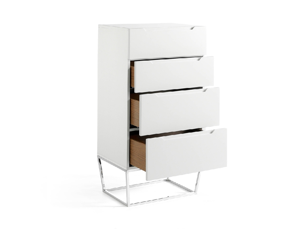 4 drawer chiffonier made of lacquered MDF with stainless steel chromed structure 4 drawer chiffonier made of lacquered MDF with stainless steel chromed structure