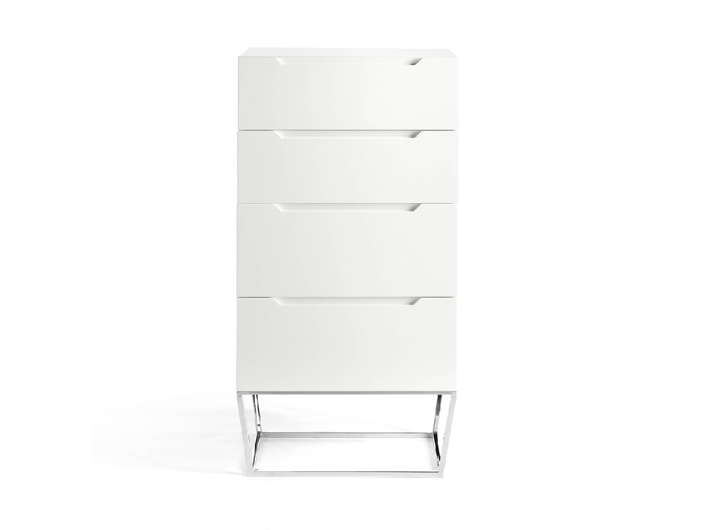 4 drawer chiffonier made of lacquered MDF with stainless steel chromed structure 4 drawer chiffonier made of lacquered MDF with stainless steel chromed structure