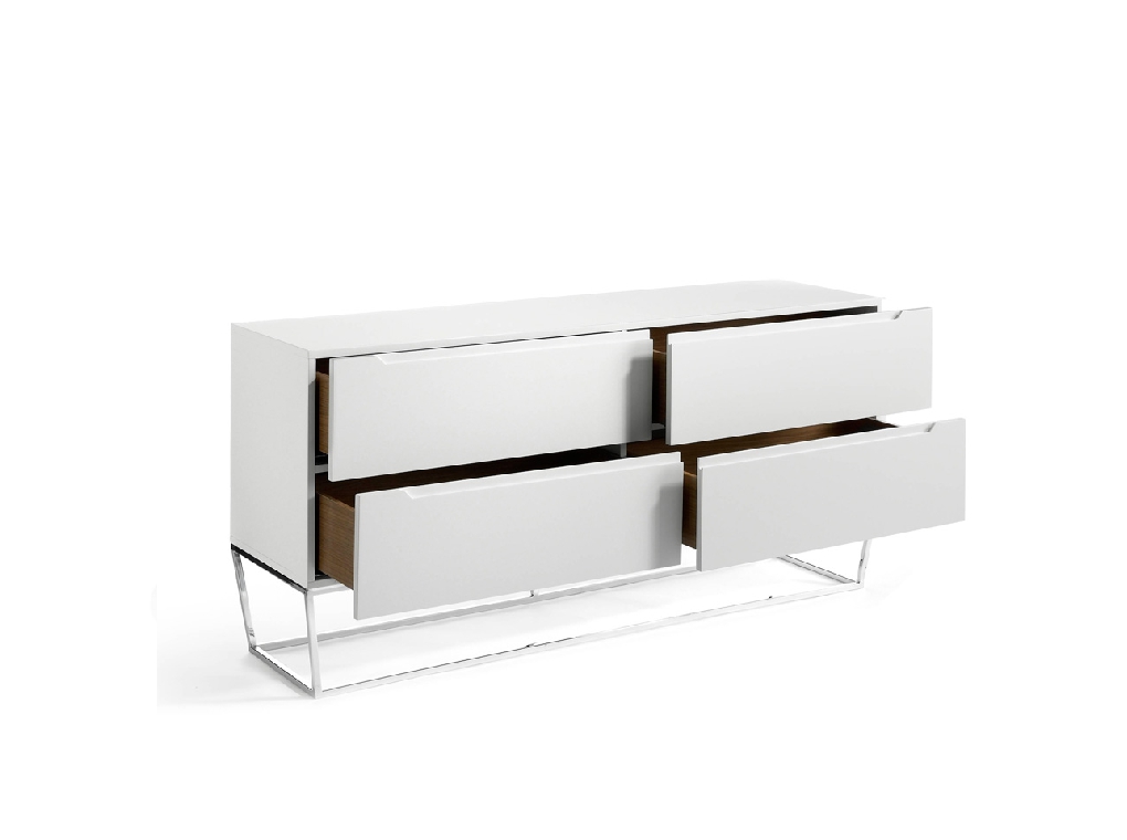 4 drawers sideboard made of lacquered MDF with stainless steel chromed legs 4 drawers sideboard made of lacquered MDF with stainless steel chromed legs