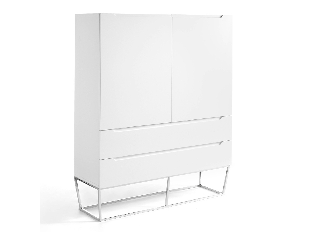 White wooden cupboard and chrome steel