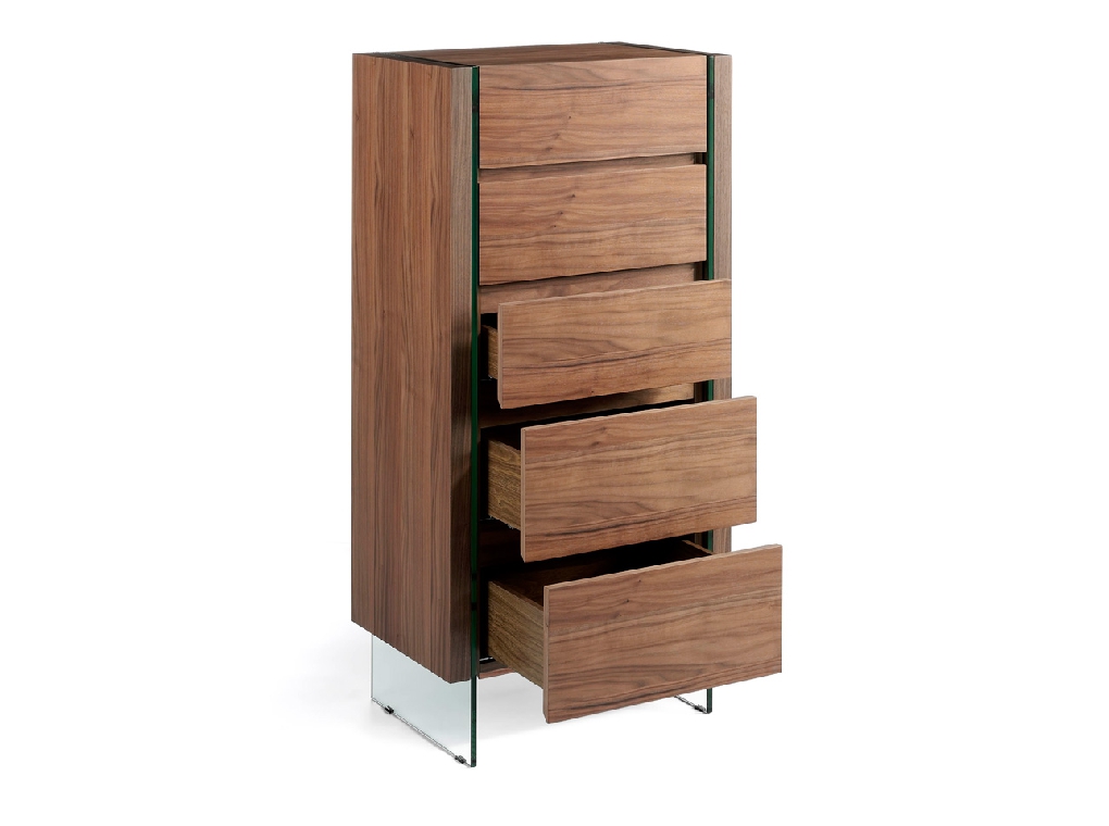 Ángel Cerdá Cassettiera Alta Design Moderno | 5 Cassetti Con Chiusura Ammortizzata | Legno Noce E Piano In Ceramica | 60x45x107 Cm | Comò Elegante Per Camera Da Letto
