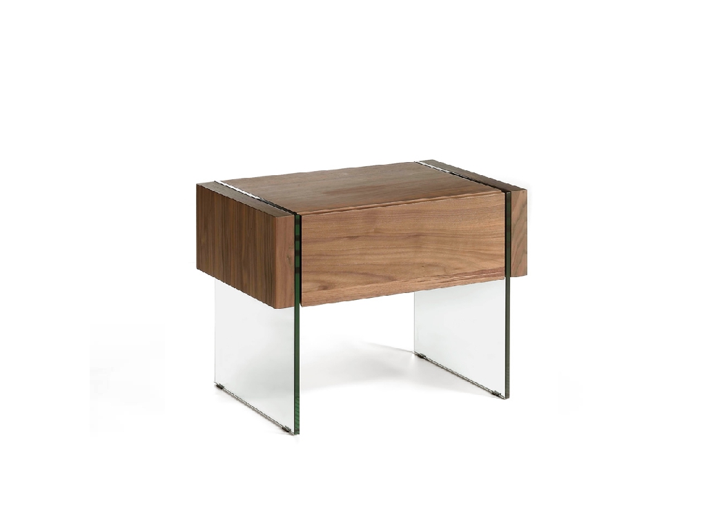 Walnut wood nightstand and tempered glass