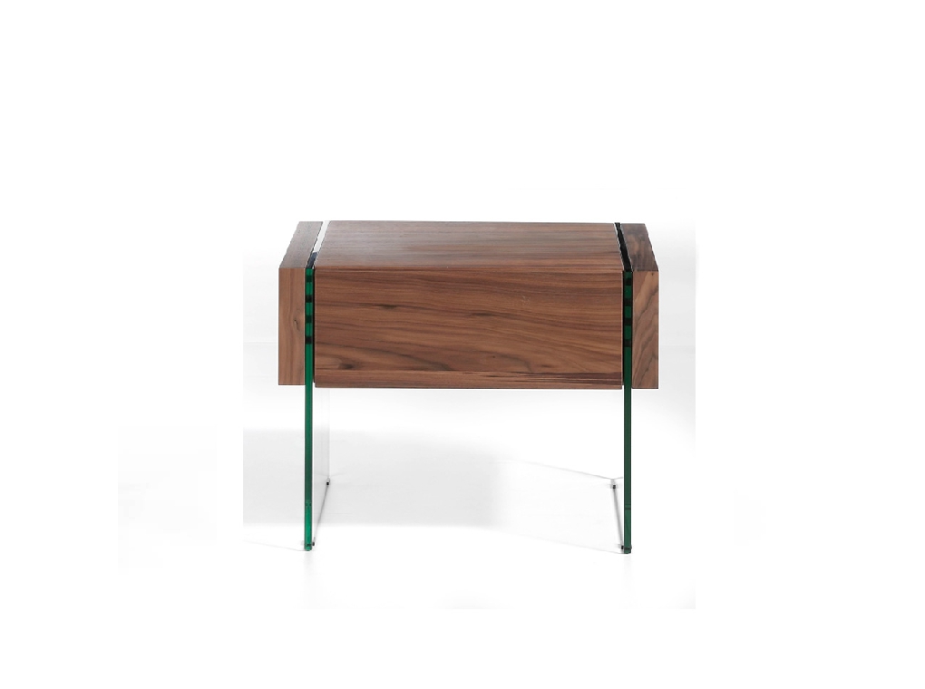 Walnut wood nightstand and tempered glass