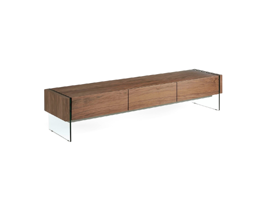 Walnut wood TV cabinet and tempered glass