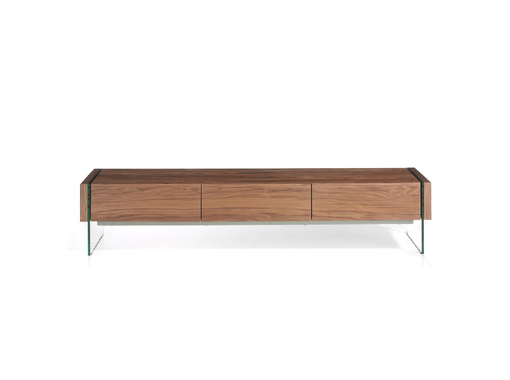 Walnut wood TV cabinet and tempered glass