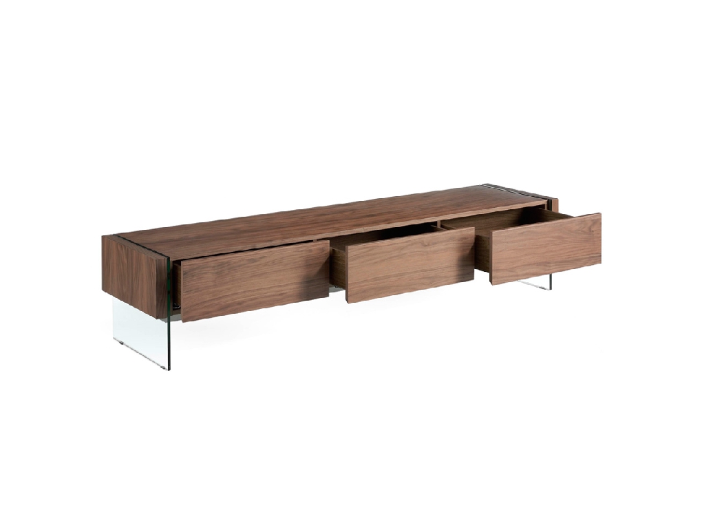 Mueble TV de madera Nogal y cristal templado