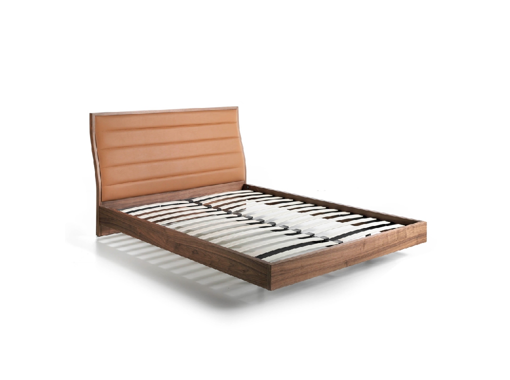 Bed upholstered in leatherette and Walnut wood Bed upholstered in leatherette and Walnut wood