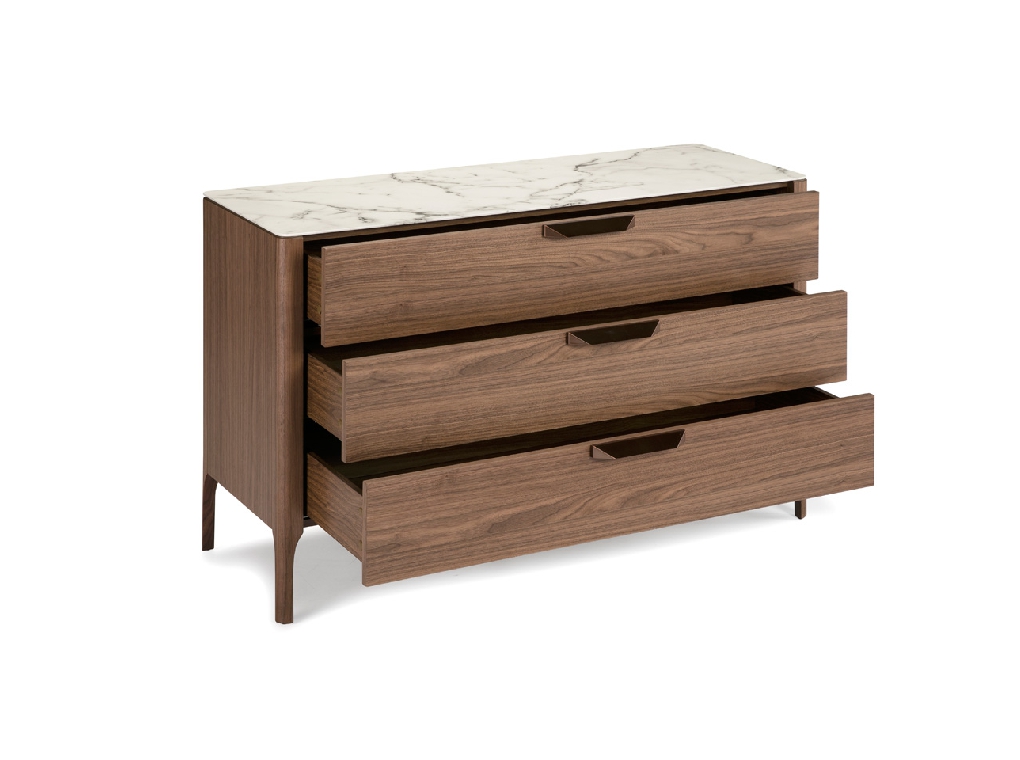Fiberglass dresser with marble effect and Walnut wood