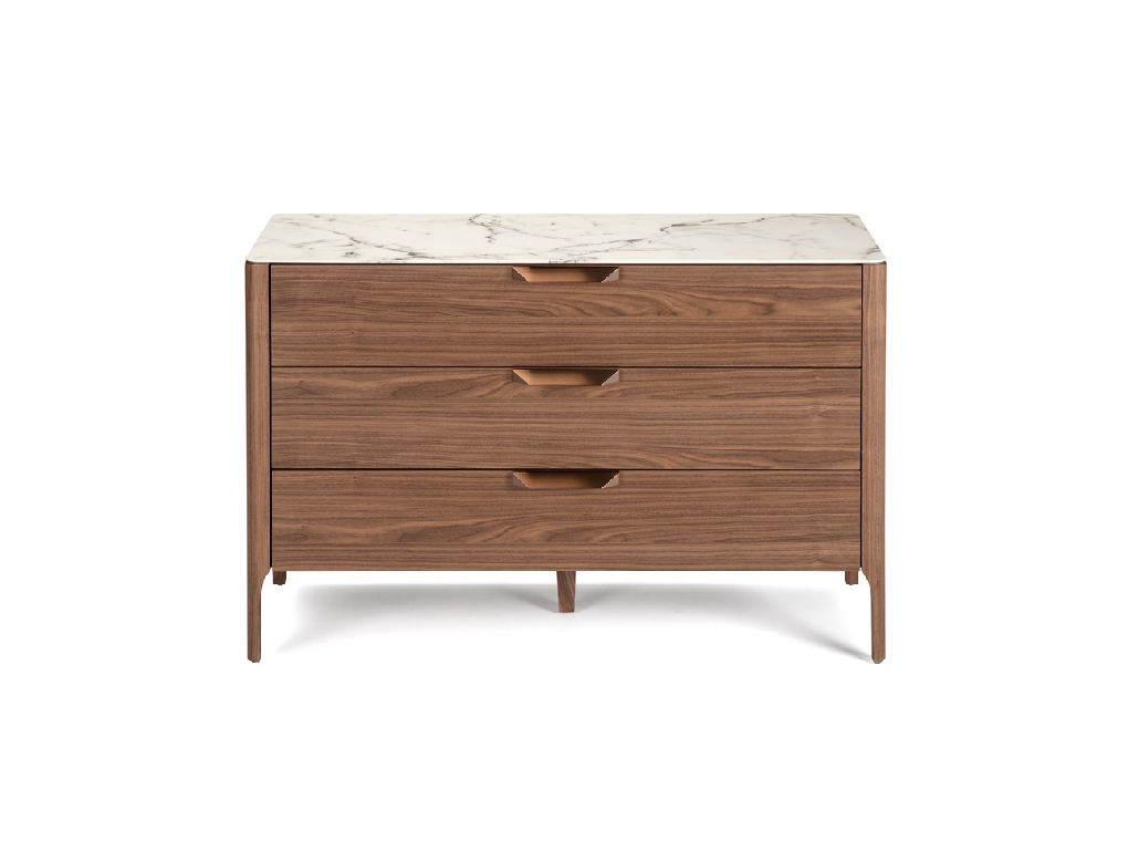 Walnut wood and marble imitation glass dresser Walnut wood and marble imitation glass dresser