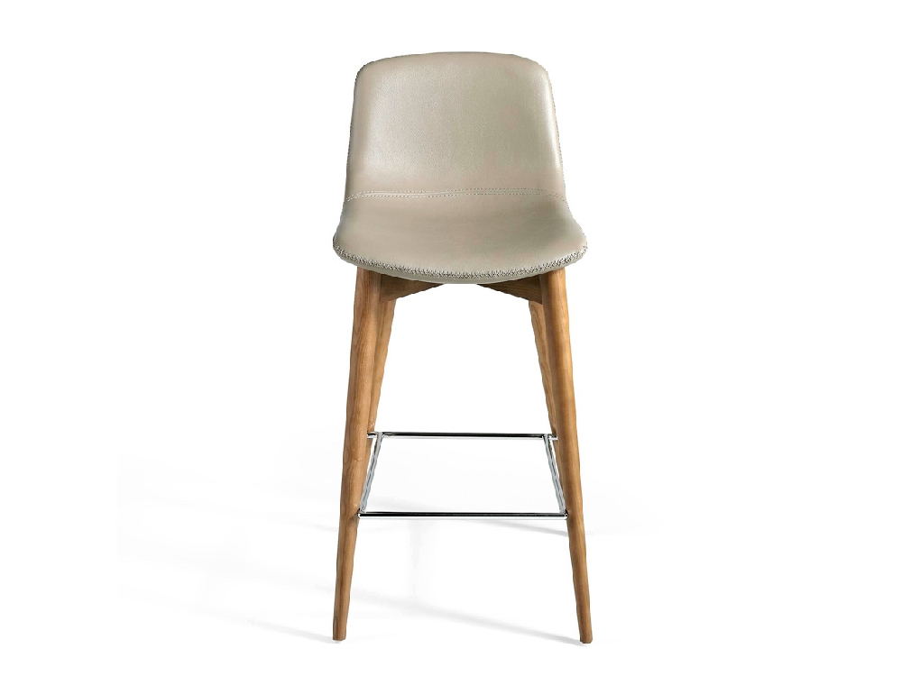 Stool upholstered in leatherette with Walnut colored wooden legs