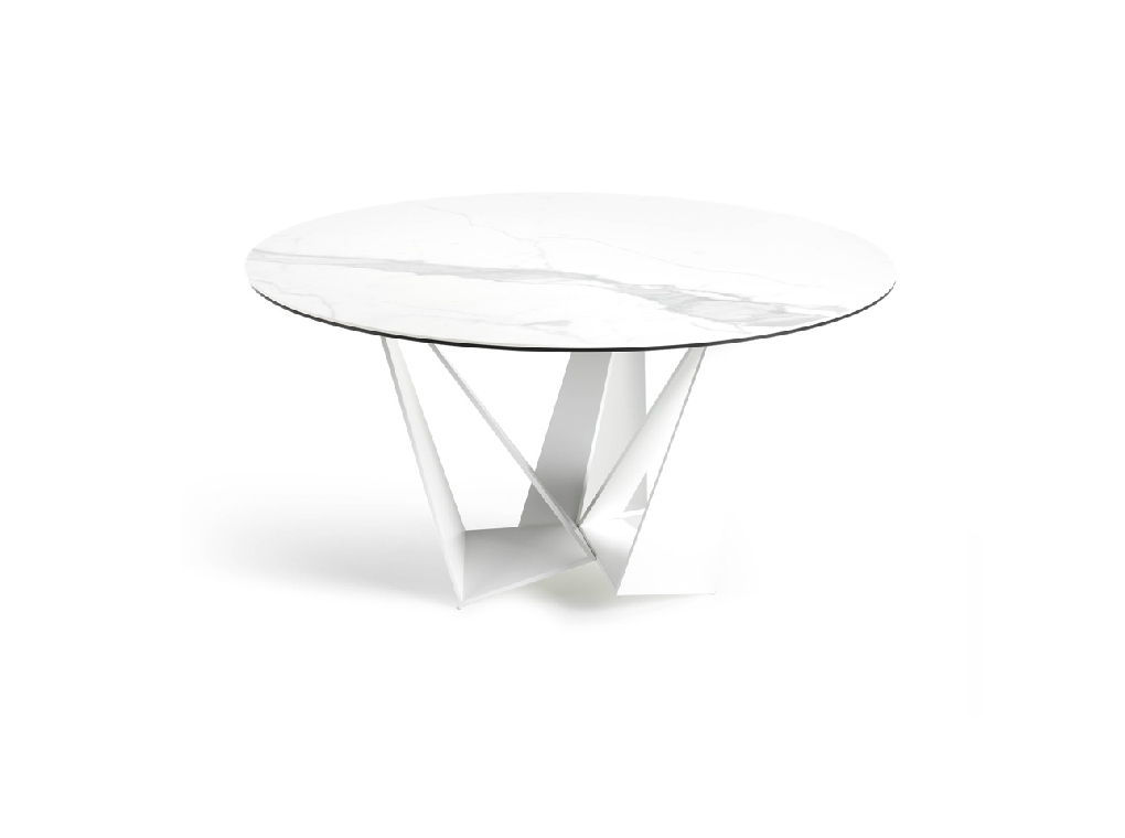 Stainless steel dining table with white ceramic marble top Stainless steel dining table with white ceramic marble top