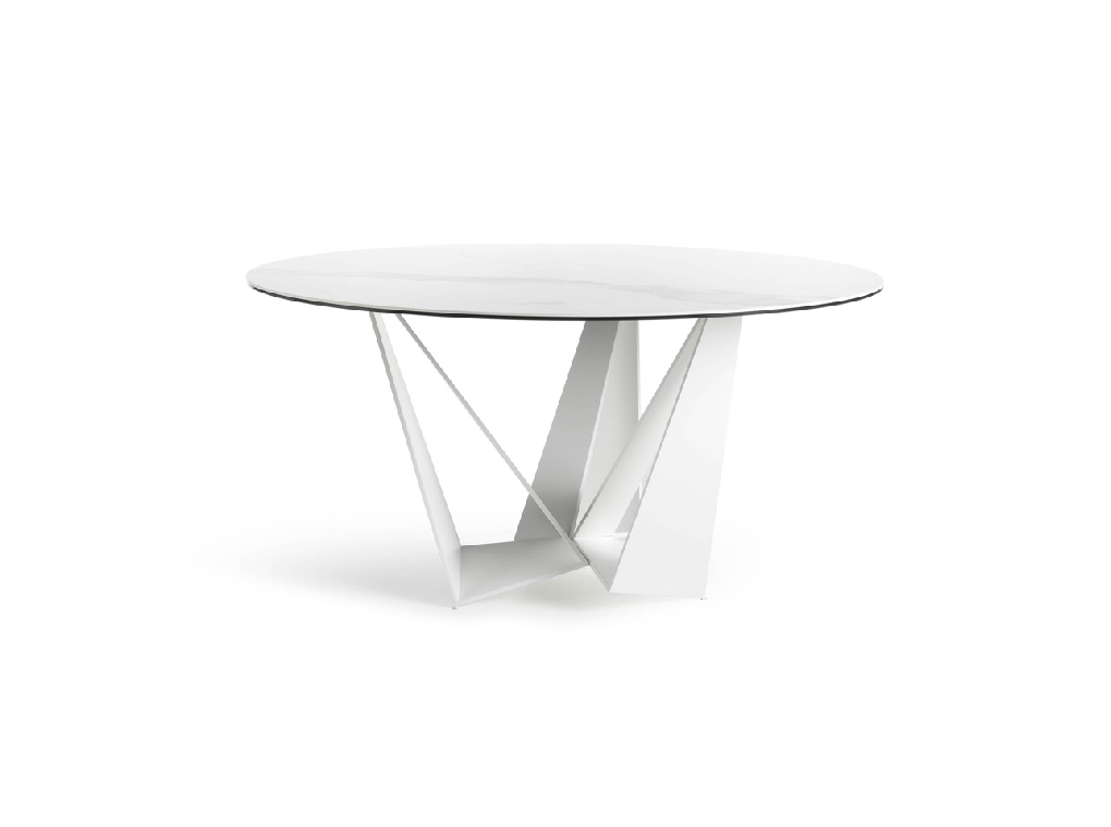 Stainless steel dining table with white ceramic marble top Stainless steel dining table with white ceramic marble top