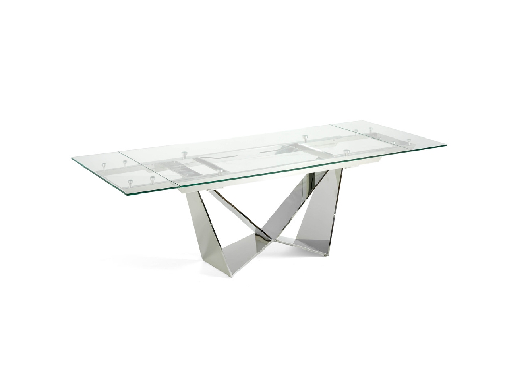 Dining room table with extensions manufactured in chromium veneer stainless steel Dining room table with extensions manufactured in chromium veneer stainless steel