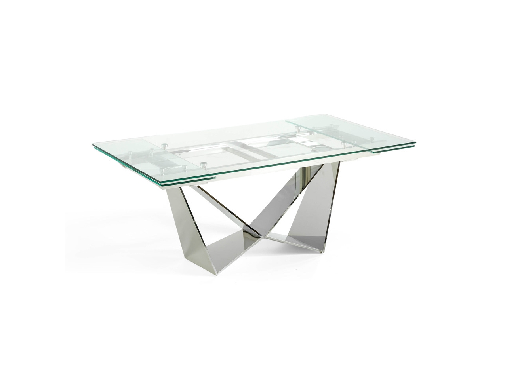 Dining room table with extensions manufactured in chromium veneer stainless steel Dining room table with extensions manufactured in chromium veneer stainless steel