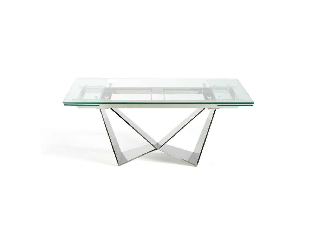 Dining room table with extensions manufactured in chromium veneer stainless steel Dining room table with extensions manufactured in chromium veneer stainless steel