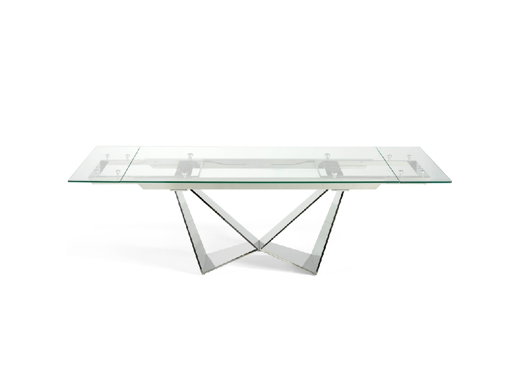Dining room table with extensions manufactured in chromium veneer stainless steel Dining room table with extensions manufactured in chromium veneer stainless steel