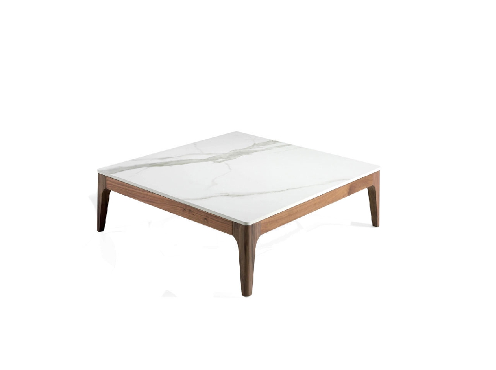 Square coffee table made of solid wood with walnut veneer Square coffee table made of solid wood with walnut veneer