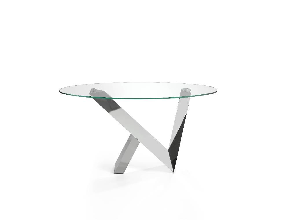 Dining table with tempered glass top and stainless steel frame. Dining table with tempered glass top and stainless steel frame.