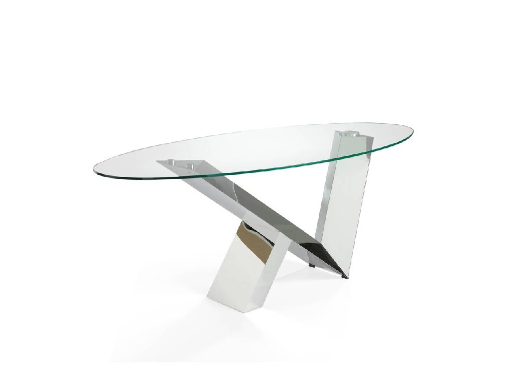 Dining table with tempered glass top and stainless steel frame. Dining table with tempered glass top and stainless steel frame.
