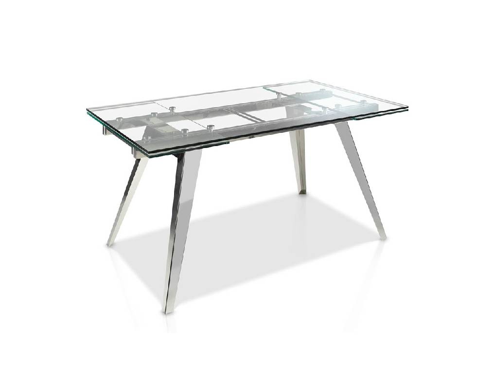 Extendable dining table in tempered glass and chromed steel Extendable dining table in tempered glass and chromed steel