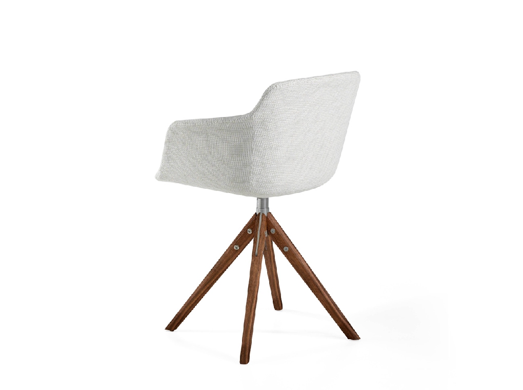 Swivel chair upholstered in fabric with solid wood legs in Walnut color