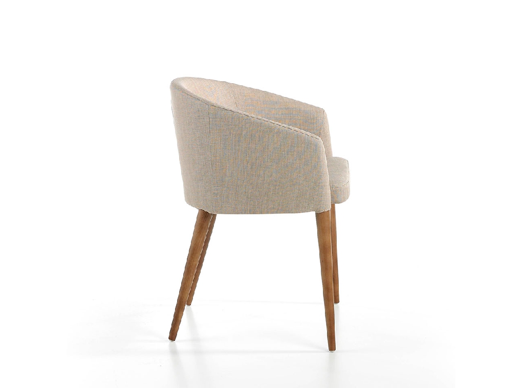 Chair upholstered in fabric with Walnut colored wooden legs