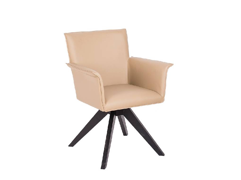 Swivel chair with wengue-coloured wooden legs and upholstered seat. Swivel chair with wengue-coloured wooden legs and upholstered seat.