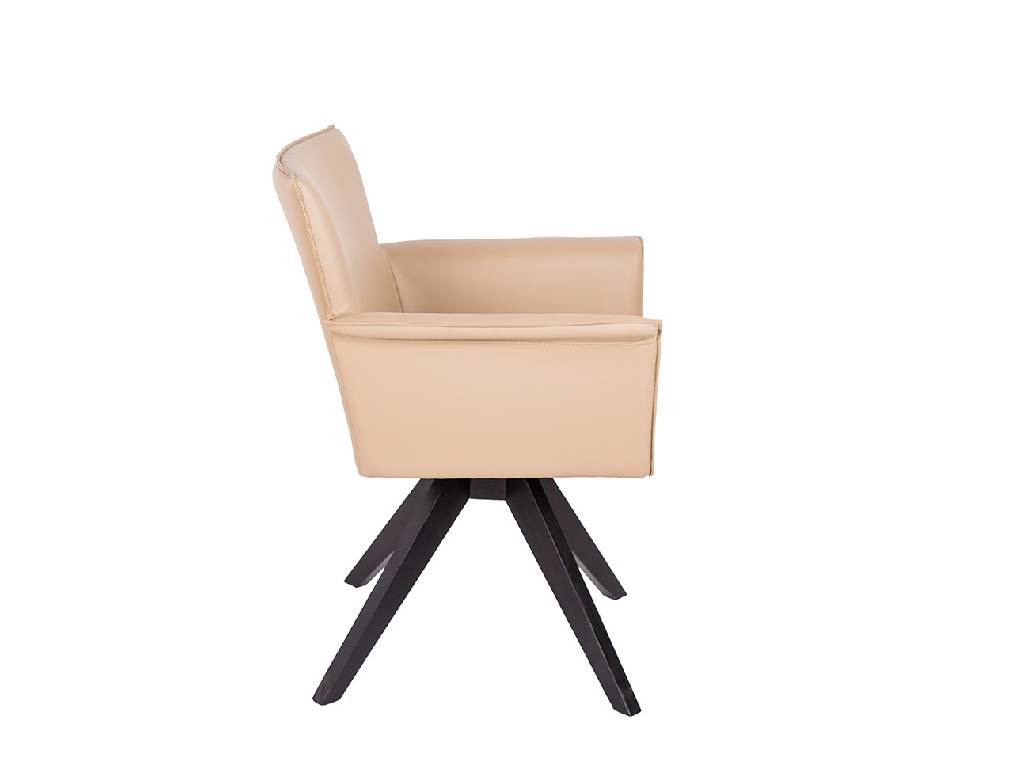 Swivel chair with wengue-coloured wooden legs and upholstered seat. Swivel chair with wengue-coloured wooden legs and upholstered seat.