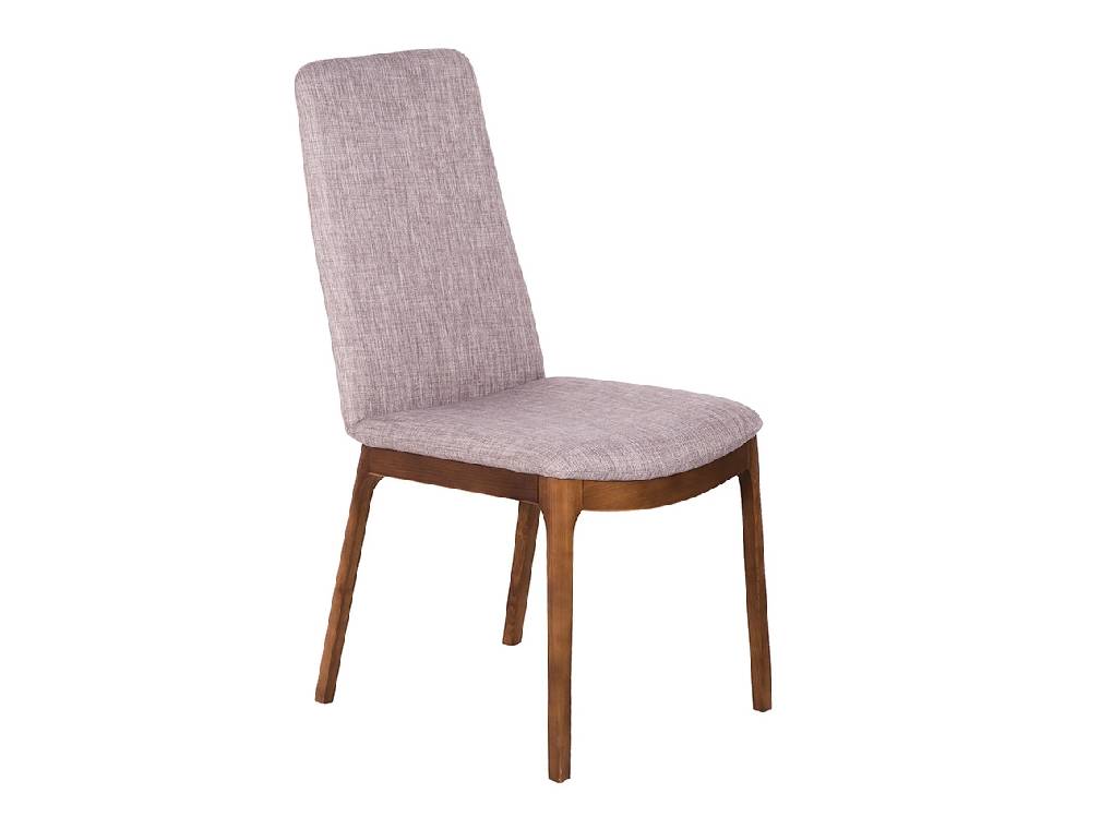 Upholstered chair with wood structure in walnut color. Upholstered chair with wood structure in walnut color.