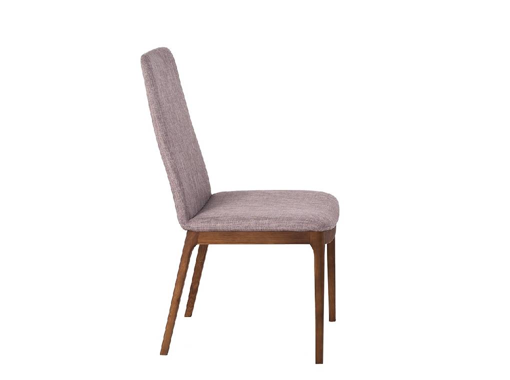 Upholstered chair with wood structure in walnut color. Upholstered chair with wood structure in walnut color.
