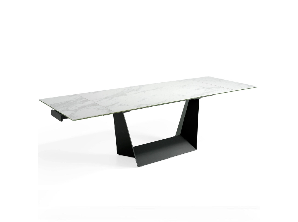 Extendable porcelain and black steel dining table