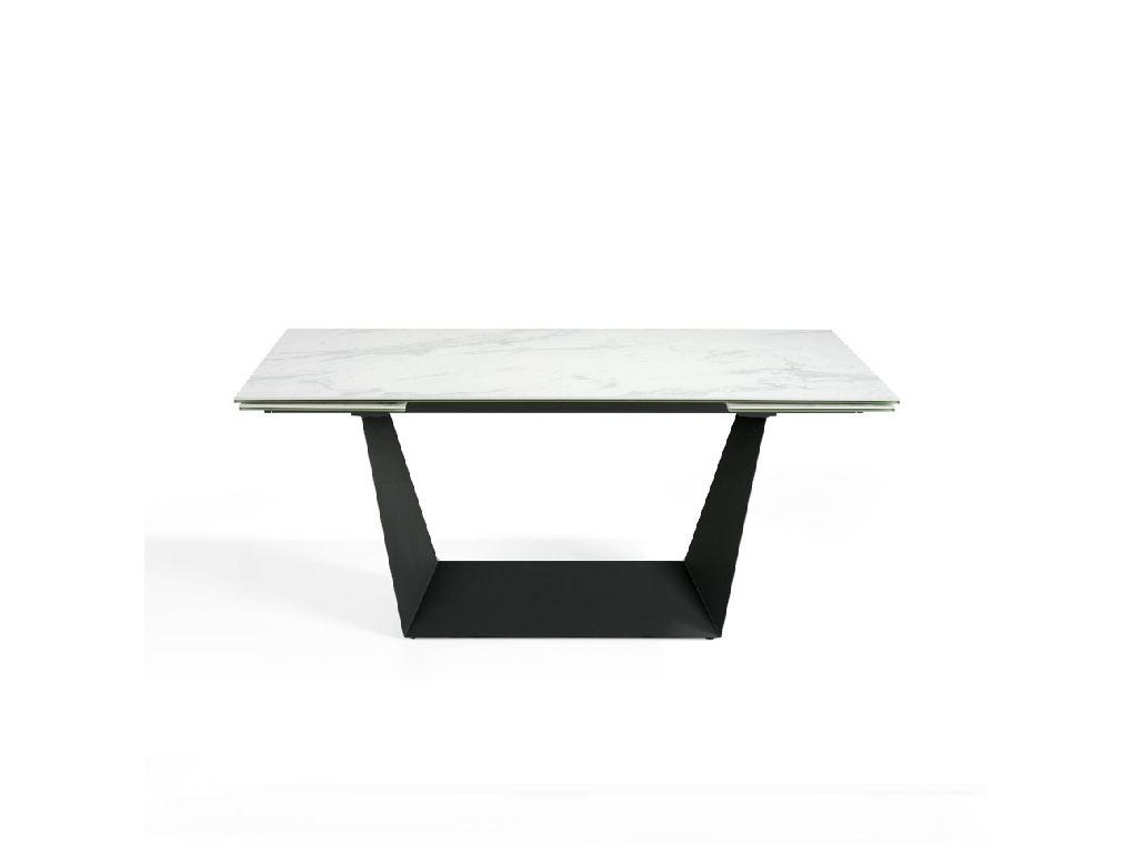 Ausziehbarer Esstisch aus Porzellan und schwarzem Stahl