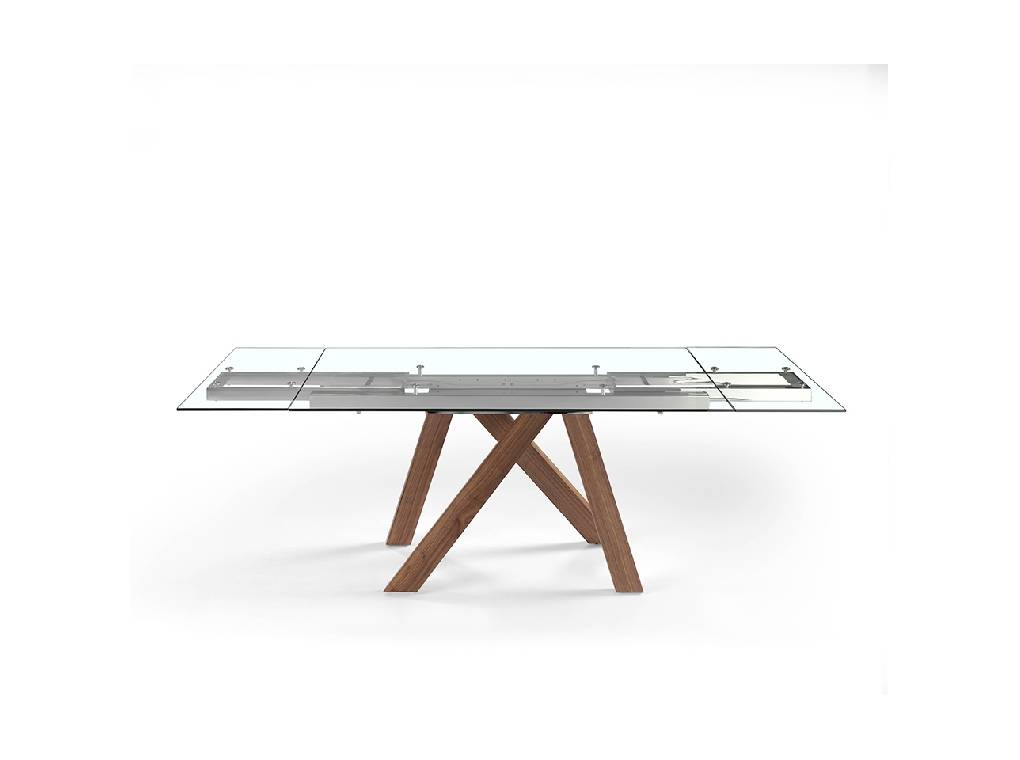 Extendable dining table in tempered glass and Walnut wood Extendable dining table in tempered glass and Walnut wood