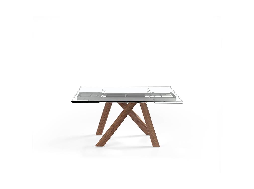 Extendable dining table in tempered glass and Walnut wood Extendable dining table in tempered glass and Walnut wood