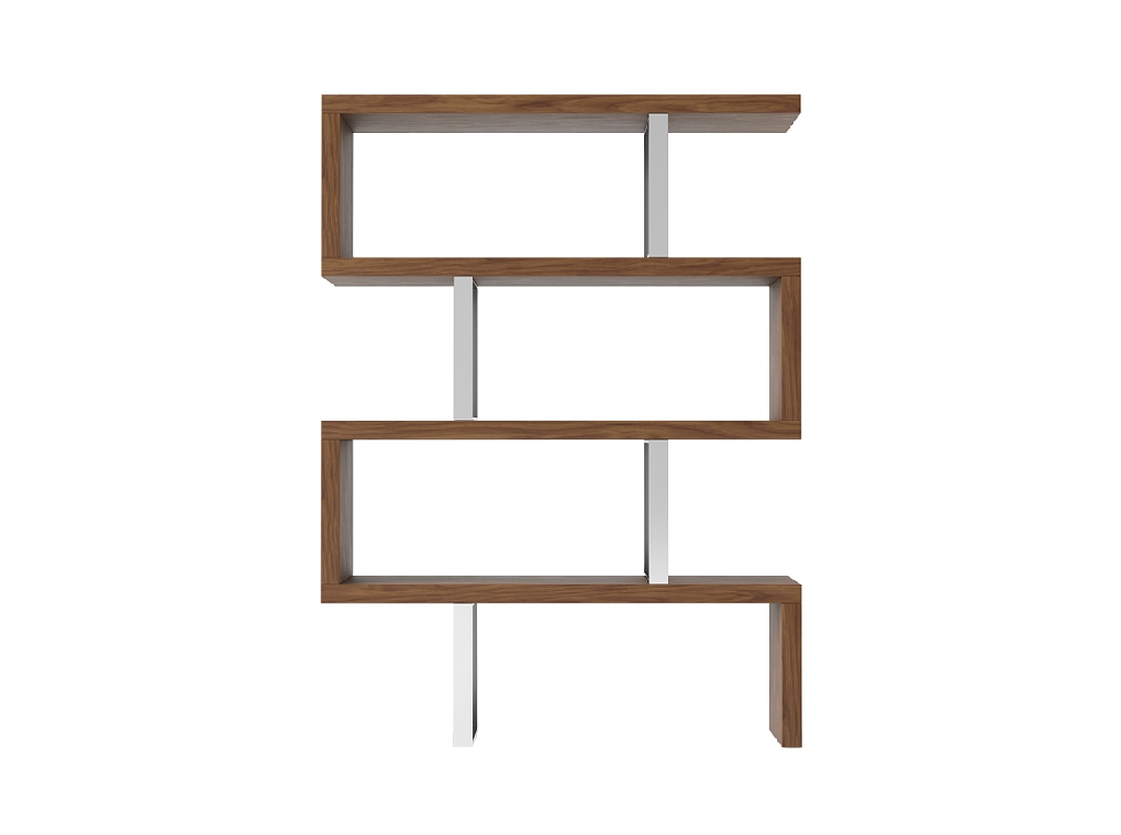 Walnut colored wooden shelf and chrome steel