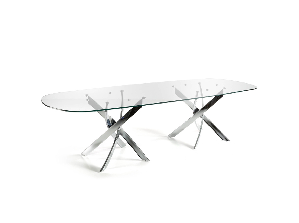 Dining table with two stainless steel legs Dining table with two stainless steel legs