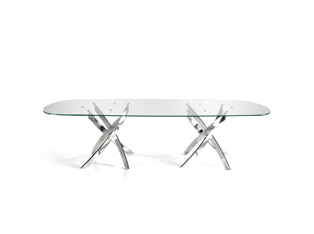Dining table with two stainless steel legs Dining table with two stainless steel legs