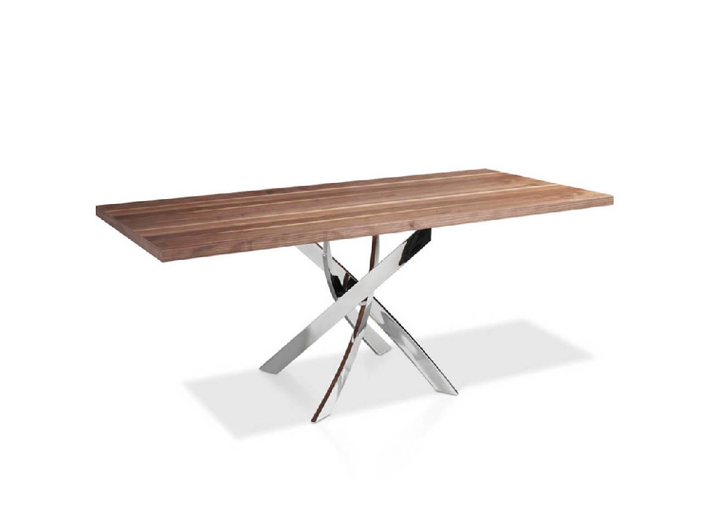 Dining table with an lacquered steel base and walnut top Dining table with an lacquered steel base and walnut top
