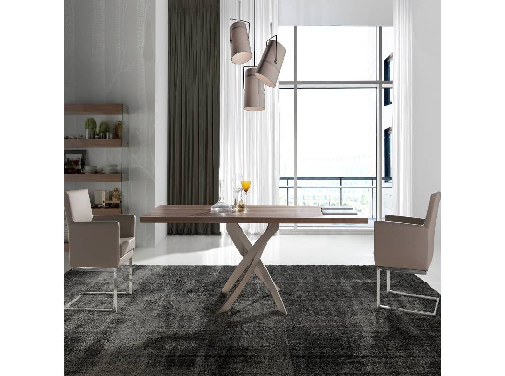 Dining table with an lacquered steel base and walnut top Dining table with an lacquered steel base and walnut top